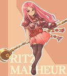  armor belt final_fantasy final_fantasy_tactics_advance gauntlets green_eyes hair_ornament hairclip long_hair mori_yoichi pink_hair ritz_malheur shoulder_pads solo staff thighhighs 