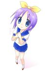  bad_id bad_pixiv_id blue_eyes from_above hands_clasped hiiragi_tsukasa kuromaru9 lucky_star own_hands_together purple_hair ribbon ryouou_school_uniform school_uniform serafuku short_hair solo 