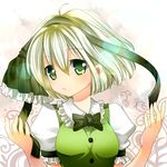  black_hairband blush breasts green_eyes hair_ribbon hairband konpaku_youmu medium_breasts nagare ribbon short_hair silver_hair solo touhou upper_body vest 