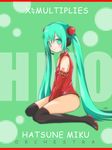  artist_name boots character_name detached_sleeves green_eyes green_hair hatsune_miku headset kowiru letterboxed long_hair sitting solo thigh_boots thighhighs twintails very_long_hair vocaloid wariza 