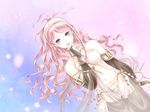  blush braid fire_emblem fire_emblem:_kakusei gloves hairband i_izu_izumi long_hair midriff navel olivia_(fire_emblem) pink_hair ponytail purple_eyes solo thighhighs twin_braids 