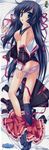 1girl absurdres ass bed bed_sheet black_hair black_legwear blue_eyes blush breasts dakimakura dress_removed feet from_above from_behind full_body gotou_nao highres kanou_kayoko koiiro_soramoyou long_hair looking_at_viewer looking_back lying nipples no_bra no_shoes on_bed on_side on_stomach open_clothes open_shirt panties panty_pull pink_panties school_uniform shirt skirt skirt_pull socks soles solo underwear 