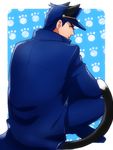  animal_ears bad_id bad_pixiv_id black_hair blue_eyes cat_ears cat_tail extra_ears gakuran hat isamu jojo_no_kimyou_na_bouken kemonomimi_mode kuujou_joutarou long_coat male_focus school_uniform solo tail 