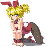  all_fours alternate_color altines animal_ears ass bad_id bad_pixiv_id blonde_hair blue_eyes blush bunny_ears bunny_tail bunnysuit busou_shinki dd_(ijigendd) doll_joints high_heels pantyhose ribbon shoes solo tail twintails wrist_cuffs 