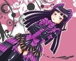  blush bow cosplay crossed_arms dutch_angle frills garter_straps gate_-_jieitai_ka_no_chi_nite_kaku_tatakaeri gokou_ruri gothic_lolita lolita_fashion long_hair long_skirt maid_headdress mole mole_under_eye namesake ore_no_imouto_ga_konna_ni_kawaii_wake_ga_nai parody purple_hair red_eyes rory_mercury rory_mercury_(cosplay) sao_satoru skirt solo thighhighs 