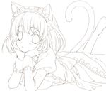  animal_ears cat_ears cat_tail ibuki_ena lineart looking_at_viewer maid maid_headdress monochrome original solo tail 