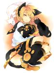  blonde_hair cat closed_eyes highres kagamine_len leeannpippisum male_focus open_mouth shorts solo vocaloid 