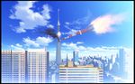  city cityscape cloud day mocha_(cotton) no_humans original rocket scenery sky skyscraper tokyo_sky_tree tokyo_tower what 