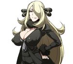  bad_id bad_pixiv_id blonde_hair breasts cleavage covered_nipples hair_ornament hair_over_one_eye huge_breasts jaga_note long_hair pokemon pokemon_(game) pokemon_bw puffy_nipples shirona_(pokemon) solo tongue very_long_hair 