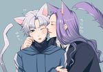  animal_ears bad_id bad_pixiv_id berserker_(fate/zero) blue_eyes cat_ears cat_tail fate/zero fate_(series) kemonomimi_mode lancelot_(fate/zero) licking long_hair matou_kariya matsurikay2 multiple_boys purple_hair scar tail white_hair wince 