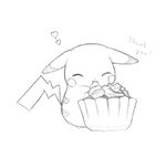  closed_eyes eating english food gen_1_pokemon lowres monochrome no_humans open_mouth pikachu pokemon pokemon_(creature) smile thank_you yuuhagi_(amaretto-no-natsu) 