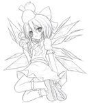  ascot bow cirno food food_on_head hair_bow ice_cream ice_cream_cone mary_janes monochrome object_on_head open_mouth shoes short_hair skirt skirt_set solo touhou wings yuuhagi_(amaretto-no-natsu) 