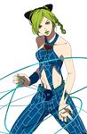  bad_id bad_pixiv_id bare_shoulders bbbenpi blue_eyes double_bun green_hair jojo_no_kimyou_na_bouken kuujou_jolyne midriff multicolored_hair nail_polish stone_ocean string two-tone_hair 