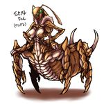  antennae breasts centauroid extra_eyes green_eyes hands_on_hips insect_girl large_breasts monster_girl multiple_arms nude original puro_tarou slender_waist solo translation_request 