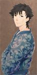  black_hair emiya_kiritsugu facial_hair fate/stay_night fate_(series) japanese_clothes kimono male_focus mihoutao smile solo stubble 