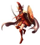  alternate_costume armor boots cape full_body greaves green_eyes helmet league_of_legends leg_armor leona_(league_of_legends) long_hair orange_hair perzeusblade shield simple_background solo sparta sword weapon white_background 