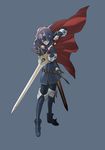  blue_hair cape falchion_(fire_emblem) fire_emblem fire_emblem:_kakusei full_body highres kozaki_yuusuke lucina marth_(fire_emblem:_kakusei) mask official_art reverse_trap solo sword weapon 