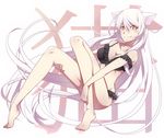  animal_ears barefoot black_bra black_hanekawa black_panties blush bra cat_ears hanekawa_tsubasa legs long_hair looking_at_viewer monogatari_(series) nekomonogatari ouhina panties shiny shiny_skin solo underwear underwear_only white_hair yellow_eyes 