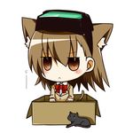  :&lt; animal_ears box brown_eyes brown_hair cat cat_ears chibi head_mounted_display lowres misaka_imouto rubii school_uniform solo to_aru_kagaku_no_railgun to_aru_majutsu_no_index 