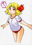  ? ahoge alternate_costume blonde_hair blush_stickers buruma gym_uniform hair_ribbon kawachi_koorogi marker_(medium) ribbon rumia short_hair solo touhou traditional_media 