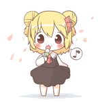  alternate_hairstyle ascot barefoot blonde_hair blush dango double_bun eighth_note food full_body hair_ribbon musical_note red_eyes ribbon rumia sanshoku_dango simple_background skewer skirt smile solo south114 spoken_musical_note touhou wagashi white_background 