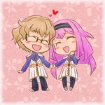  blonde_hair chibi couple curly_hair gillis glasses hairband hetero inazuma_eleven_(series) inazuma_eleven_go inazuma_eleven_go_chrono_stone long_hair lowres meia ohshioyou pantyhose purple_hair smile very_long_hair 