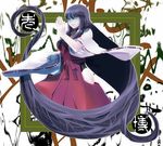  absurdly_long_hair black_hair breasts clenched_hand detached_sleeves fighting_stance hakama japanese_clothes jii_baa large_breasts leotard lips long_hair m.u.g.e.n nontraditional_miko original red_hakama sendai_hakurei_no_miko solo touhou very_long_hair wide_sleeves yellow_eyes 