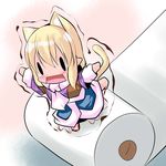 animal_ears blonde_hair blush cat_ears cat_tail chibi fang gradient gradient_background hoshizuki_(seigetsu) long_sleeves mizuhashi_parsee open_mouth puru-see short_hair solo tail toilet_paper touhou trembling vest |_| 