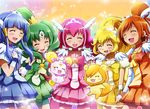  :3 :d ^_^ aoki_reika blonde_hair blue_hair blue_skirt blush blush_stickers bow candy_(smile_precure!) choker closed_eyes creature cure_beauty cure_happy cure_march cure_peace cure_sunny dress earrings green_hair green_shorts green_skirt hair_flaps hair_tubes head_wings hino_akane_(smile_precure!) hoshizora_miyuki jewelry kise_yayoi kisuke_(akutamu) long_hair magical_girl midorikawa_nao multiple_girls open_mouth orange_choker orange_hair orange_skirt pink_bow pink_choker pink_hair pink_shorts pink_skirt ponytail pop_(smile_precure!) precure red_shorts shorts shorts_under_skirt skirt smile smile_precure! tiara tri_tails twintails wrist_cuffs yellow_bow yellow_shorts yellow_skirt 