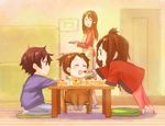  blush brown_eyes brown_hair cake chabudai_(table) chair closed_eyes cushion feeding food fork fruit fukutarou_(enji127) hirasawa_ui hirasawa_yui indoors k-on! long_hair manabe_nodoka mother_and_daughter mrs._hirasawa multiple_girls no_shoes open_mouth plate ribbed_sweater seiza short_hair siblings sisters sitting slice_of_cake slippers socks strawberry strawberry_shortcake sweater table tiptoes turtleneck younger zabuton 