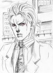  bad_id bad_pixiv_id blazer formal greyscale jacket jojo_no_kimyou_na_bouken kira_yoshikage kofunami_nana male_focus monochrome necktie red_eyes spot_color suit 