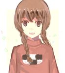  braid brown_hair commentary_request long_hair madotsuki pink_shirt rekkatsu shirt solo sweater twin_braids twintails yume_nikki 
