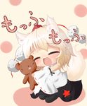  :3 animal_ears blush chibi detached_sleeves fang hat highres inubashiri_momiji onsen_tamago_(onnsenn) open_mouth solo stuffed_animal stuffed_toy tail teddy_bear tokin_hat touhou wolf_ears wolf_tail 