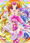  blonde_hair blue_choker blue_eyes blush boots bow carrying cat choker circlet cure_beat cure_melody cure_muse_(yellow) cure_rhythm eighth_note electric_guitar frills green_eyes guitar hair_ornament hair_ribbon heart houjou_hibiki hummy_(suite_precure) instrument jewelry knee_boots kurokawa_eren long_hair love_guitar_rod magical_girl midriff minamino_kanade multiple_girls musical_note open_mouth orange_hair pink_bow pink_choker pink_hair pink_legwear precure princess_carry purple_hair red_eyes ribbon seiren_(suite_precure) shirabe_ako side_ponytail skirt smile suite_precure thighhighs twintails white_choker yellow_bow yellow_eyes yellow_skirt zooya 