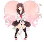  blush brown_hair flower heart highres letter looking_at_viewer love_letter original school_uniform serafuku smile solo wakatsuki_you 