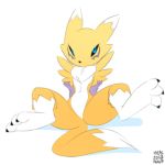  2018 blue_eyes digimon digimon_(species) featureless_crotch renamon signature spread_legs spreading xylas 