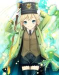  bad_id bad_pixiv_id blonde_hair blue_eyes coat flower gloves hat necktie original pikako short_hair smile solo staff thighhighs vest zettai_ryouiki 