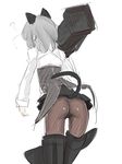  ? animal_ears bad_id bad_pixiv_id dust_box from_behind military military_uniform pantyhose rocket_launcher sanya_v_litvyak short_hair silver_hair sketch skirt solo strike_witches striker_unit tail uniform weapon world_witches_series 