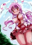  animal_ears breasts bunny_ears highres lilish long_hair medium_breasts no_bra open_clothes open_shirt purple_hair red_eyes reisen_udongein_inaba shirt solo touhou 