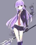  bad_id bad_pixiv_id braid danganronpa danganronpa_1 gloves hair_ribbon kirigiri_kyouko kuronomine lance long_hair necktie polearm purple_eyes purple_hair ribbon school_uniform single_braid skirt solo weapon 