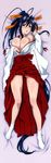  1girl absurdly_long_hair absurdres breasts cleavage dakimakura detached_sleeves hakama high_school_dxd highres himejima_akeno japanese_clothes kimono large_breasts long_hair long_image lying miko official_art on_back pussy_juice scan solo stick_poster tabi tall_image very_long_hair yukata 