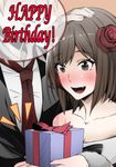  1girl absurdres bad_id bad_pixiv_id brown_eyes brown_hair gift hand_on_another's_head happy_birthday highres idolmaster idolmaster_cinderella_girls maekawa_miku ohara_hiroki producer_(idolmaster) 