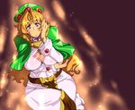  belt beret blonde_hair breasts capelet cleavage cleavage_cutout hand_on_own_face hat large_breasts long_hair long_sleeves ma_(pixiv1936865) mahou_senshi_louie melissa_(mahou_senshi_louie) purple_eyes wide_hips 