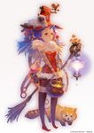  broom brown_eyes cat cauldron detached_sleeves glasses hat keun_ju_kim original red_panda solo 