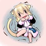  animal_ears blonde_hair blush cat_ears cat_tail chibi fang gradient gradient_background hoshizuki_(seigetsu) long_sleeves looking_at_viewer lying mizuhashi_parsee open_mouth puru-see short_hair solo tail touhou trembling vest |_| 