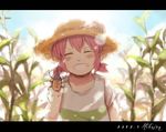  androgynous bad_id bad_pixiv_id banned_artist beetle blurry blush bug closed_eyes dated depth_of_field flower grin hat hiba_(jun) inazuma_eleven_(series) inazuma_eleven_go insect kirino_ranmaru letterboxed male_focus pink_hair signature smile solo twintails 