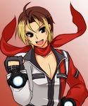  ahoge blonde_hair brown_eyes brown_hair clenched_hand fingerless_gloves gloves jacket male_focus multicolored_hair neo_geo_battle_coliseum puchi-pochi scarf smile snk solo two-tone_hair yuki_(snk) 