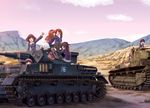  akiyama_yukari anglerfish bangs bird black_hair black_legwear blue_jacket brown_eyes brown_hair caterpillar_tracks duck emblem girls_und_panzer ground_vehicle hairband hug isobe_noriko isuzu_hana jacket long_hair long_sleeves messy_hair military military_uniform military_vehicle miniskirt motor_vehicle multiple_girls nishizumi_miho ooarai_(emblem) ooarai_military_uniform orange_hair panzerkampfwagen_iv pleated_skirt reizei_mako saitaniya_ryouichi sasaki_akebi short_hair skirt smile takebe_saori tank thighhighs type_89_i-gou uniform white_skirt 