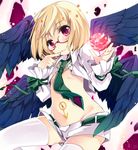  beatmania beatmania_iidx bemani blush glasses kaisanbutsu male_focus multiple_wings navel necktie otoko_no_ko pink-framed_eyewear purple_eyes rche_(beatmania) semi-rimless_eyewear short_hair shorts smile solo thighhighs under-rim_eyewear white_legwear wings 