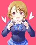  blazer brown_hair eyewear_removed glasses holding holding_eyewear jacket koizumi_hanayo love_live! love_live!_school_idol_project mitsuki_meiya open_mouth otonokizaka_school_uniform purple_eyes school_uniform short_hair skirt solo 